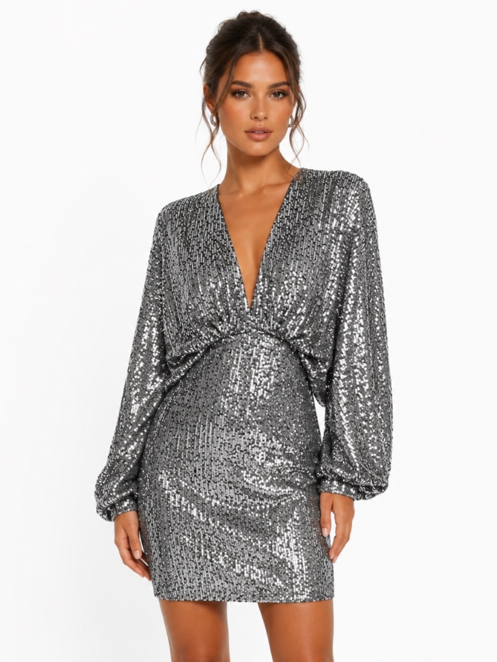Gabrielle Union - Drape Sleeve Silver Sequin - Perfect New Years Eve Dress